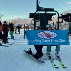 The lifts are spinning and the trails are open for the season @mcintyreskiarea and @kingpineski 🎿 #skinewhampshire