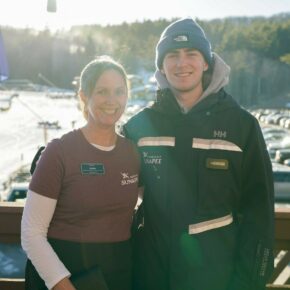 🌟 Sunday Spotlight 🌟- Meet Kellie & Alex!

Kellie started at Mount Sunapee in the Learning Center, handling reservations, lesson check-ins, and admin tasks for three seasons. She then joined the Alpine team as Race Crew for two years. Now in her third year as Parent Volunteer Coordinator for the Alpine Program and second at Goosefeathers, Kellie stays deeply involved with the Sunapee community.

Alex, her son, grew up skiing at Sunapee with his sister Nina, starting in the Learning Center before joining the Alpine Program. After 10+ years as an athlete, he’s now a first-year U16/18 Alpine Coach!

Living nearby, Kellie says working at Sunapee feels natural: "I've always felt invested in the mountain's growth and success." While her weekday job as a marketing manager for a media company is remote, Kellie says that working at Sunapee allows her to work side-by-side in person with others, which is something she misses working from home.

For both Kellie and Alex, the highlight of working at Sunapee is the community. From Alpine Program families to coworkers and guests, the connections they’ve made have become lasting friendships—many even feel like family.

For first-time visitors, Kellie recommends starting with a breakfast sandwich by the fire at the Summit Lodge and wrapping up the day by visiting her for après-ski at Goosefeathers! (She loves the sidewinder fries!)

A fun fact about Kellie and her family: you may recognize them from TV! She, Nina, and Alex were featured in a solar commercial for a New Hampshire-Vermont-based solar company, currently airing on WMUR. Nina is also an Epic Scholarship recipient!

When Kellie describes Mount Sunapee in one word, it’s “playground.” She says, “It’s been a gift to raise my kids here, with the Adventure Center in summer, skiing in winter, and hiking anytime.”

Whether on the slopes, at Goosefeathers, or behind the scenes with the Alpine Program, Kellie and Alex are proud to be part of what makes Mount Sunapee feel like home for so many

#mountsunapee