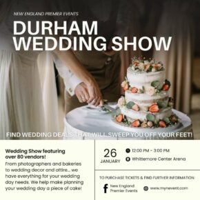 We'll be at the Durham Wedding Show on January 26 from noon until 3:00pm! Stop by our booth for more information and to see how we can make your special day one to remember! Purchase tickets at 👉 myevent.com! #WeddingShow #SayYes #Deals ❤️🍰🥂💍
Read less